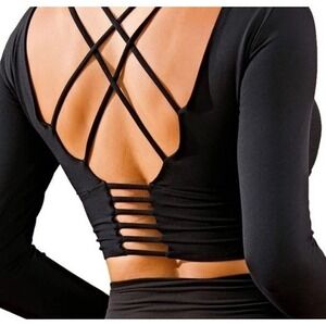 Women (8/10) LS Workout Tops Backless Yoga Gym Shirts Athletic Crop Top